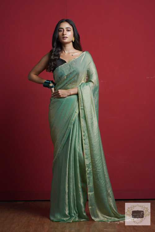 Pastel Green Shimmer Satin Saree