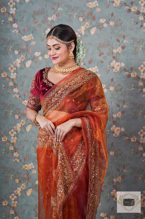 Molten Copper Glass Tissue Prajoti saree