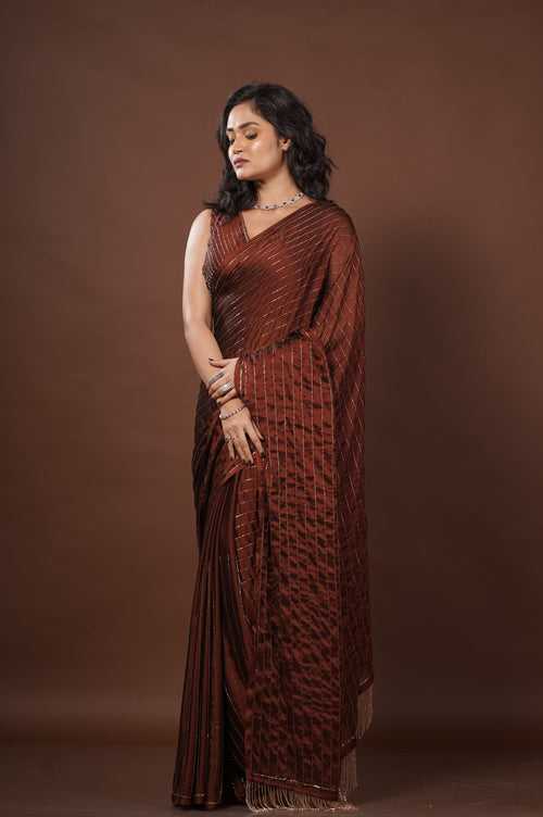 Coffee Noorani Georgette Saree