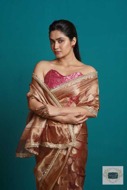 Rose Gold Pure Tissue Zari Work Saree