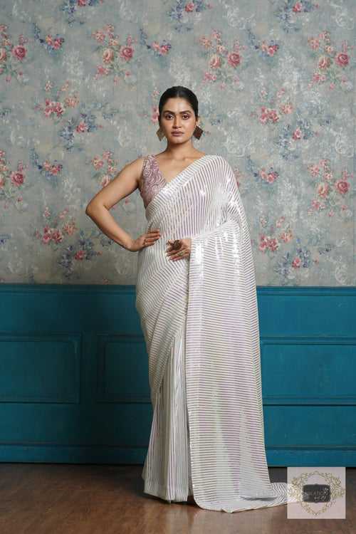 White Sequins Saree