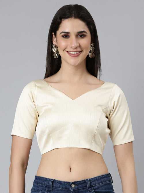 Cream-Toned Pure Silk Plain Readymade Blouse