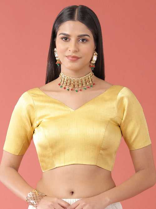 Lemon Yellow-Toned Pure Silk Plain Readymade Blouse