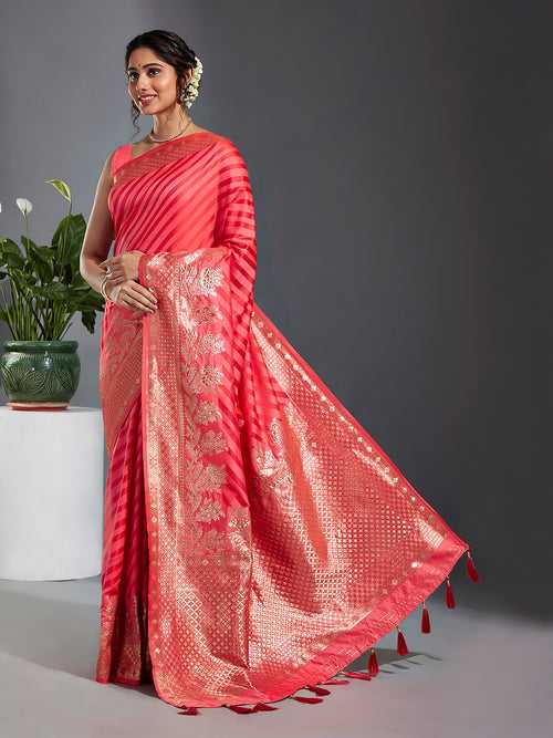 Silk Blend Paisley Zari with Beautiful Ethnic Motifs Leheriya Banarasi Saree