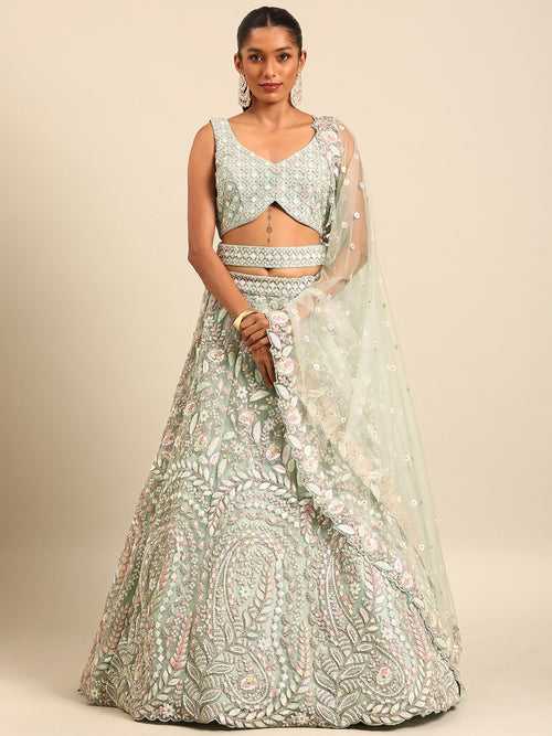 Multi Sequins Heavy Zarkan Net Embroidered Semi-Stitched Bridal Lehenga choli