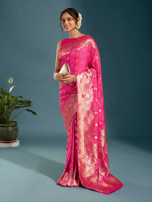 Satin Paisley Zari with Bandhani Banarasi Saree