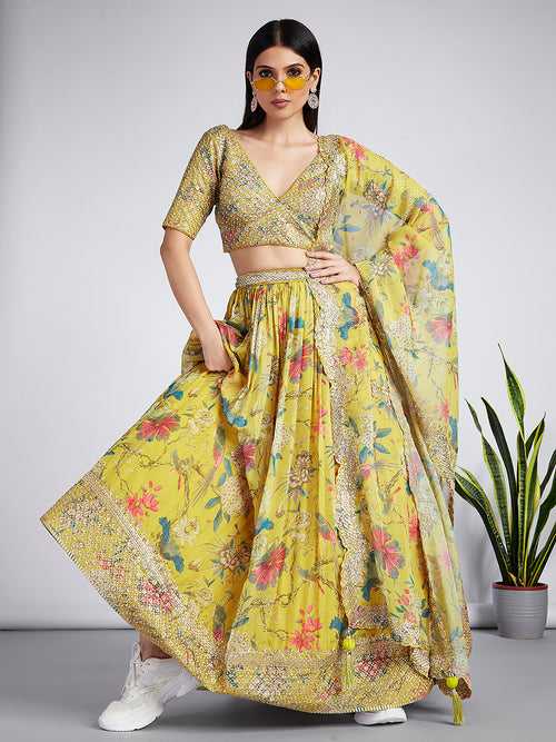 Organza Digital Printed Semi-Stitched Lehenga choli