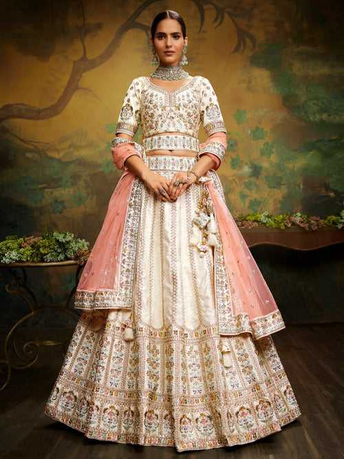 Pure Silk Moti & Zarkan Heavy Embroidery Semi-Stitched Bridal Lehenga choli