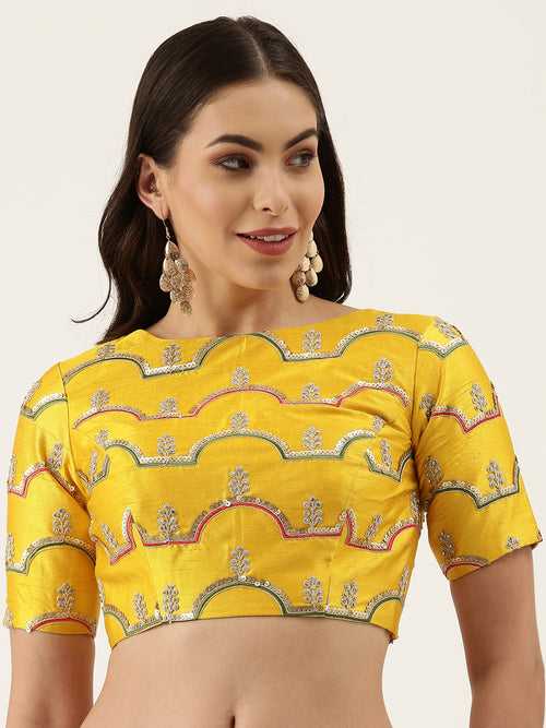 Mustard Sequin Work Silk Readymade Blouse