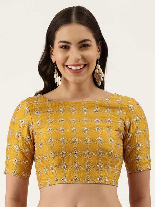 Mustard Sequins Work Silk Readymade Blouse