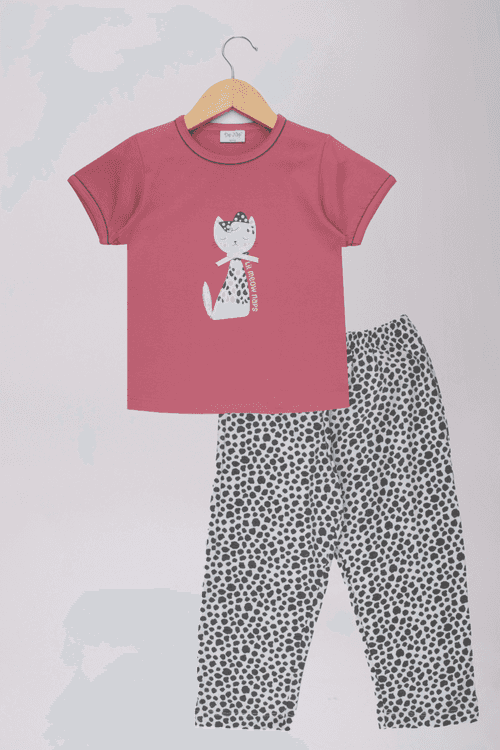 Coral Lil Meow Naps Pyjama Set
