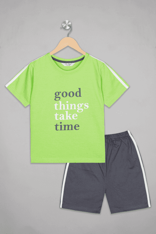 Green Good Things Take Time Shorts Set