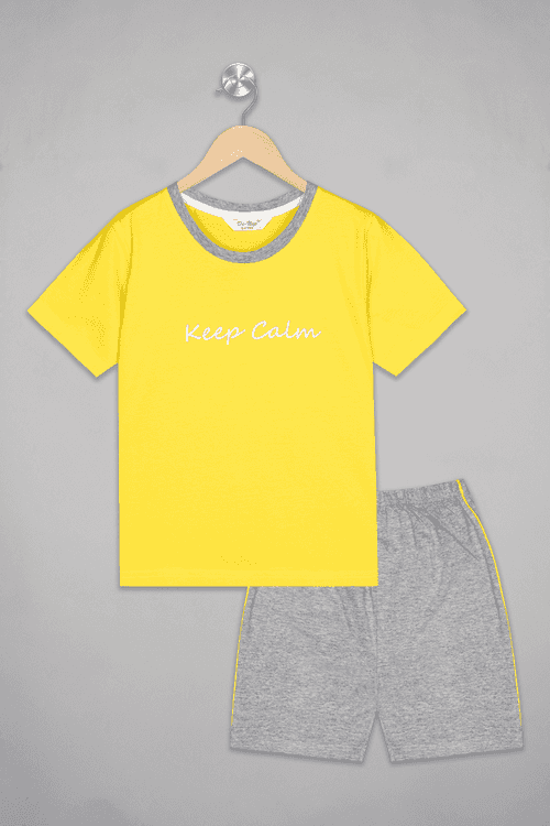 Yellow Keep Calm Shorts Set