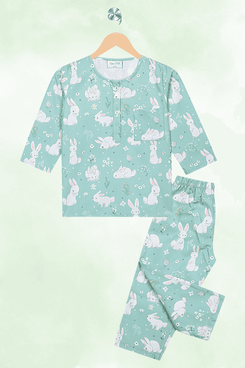 Green  Bunnies Kurta Pyjama Set