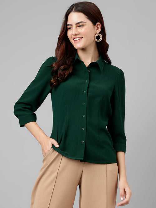 Green Solid Polyester Blouse