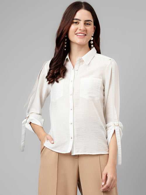 Ivory Solid Polyester Nylon Blouse