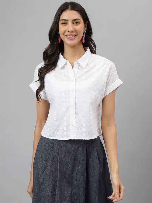 White Solid Half Sleeve Casual Shirt