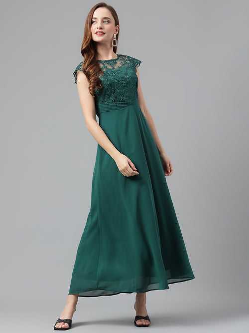 Greenforst Half Sleeves Round Neck Solid Maxi Dress For Casual Wear