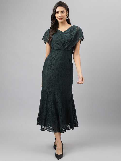 Green V-Neck A-Line Party Dress