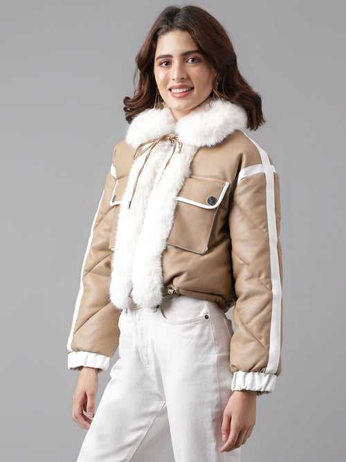 Camel Full Sleeve Classic Fit 100% Pu Jacket With Quilting
