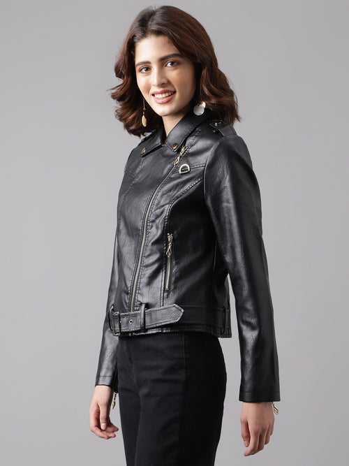 Black Full Sleeve Classic Fit 100% Pu Jacket With Zip
