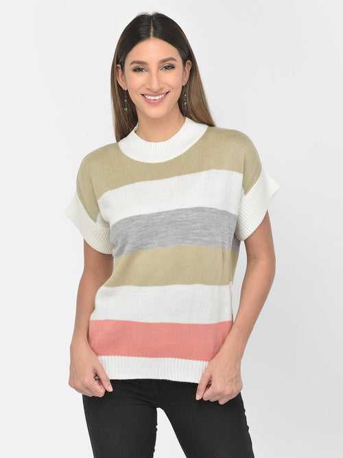 Pink Round Neck Half Sleeve Pullover Sweater for Casual