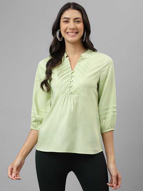 Green Solid 3/4 Sleeve Casual Tunic