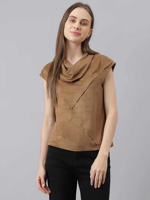 Brown Cap Sleeves Top