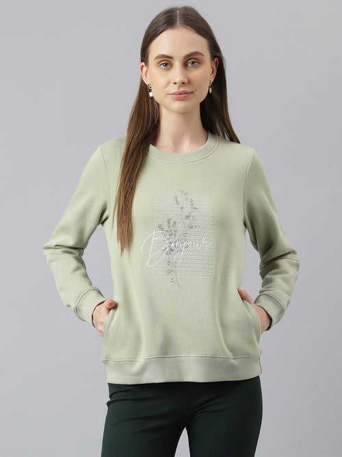 Green Full Sleeves Casual Printed Sweatshirt