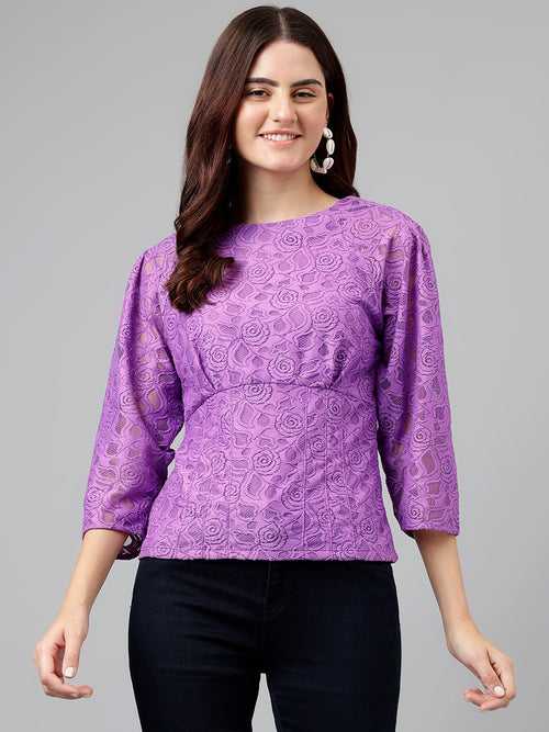 Lavender Solid Nylon Stretch Knit-Top