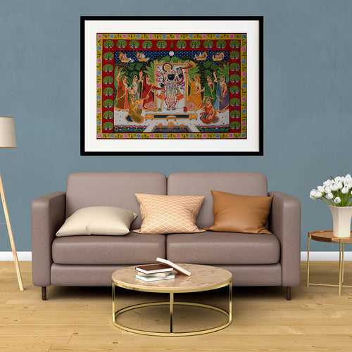 Sharad Purnima Morkuti Theme Pichwai Artwork Painting For Home Wall Decor