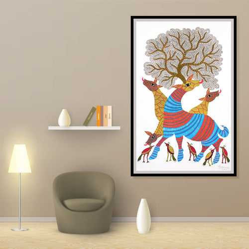 Camouflage Deer Gond Artwork Painting For Home Wall Decor