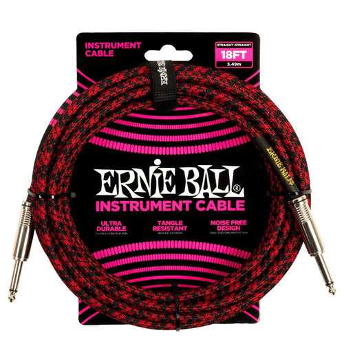 Ernie Ball 6396 18ft Braided Straight Instrument Cable - Red Black