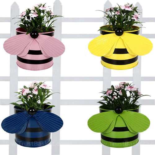 Set of 4 - Bee planters Light Pink,Yellow,Blue and Green