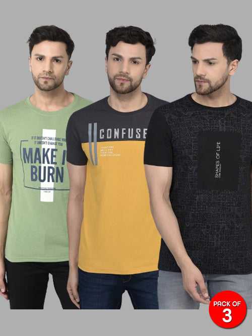 COBB MEN'S PACK OF 3 PRINTED ROUND NECK COMBO T-SHIRT