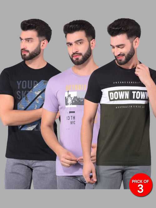 Cobb Men's Pack of 3 Printed Round Neck Combo T-Shirt