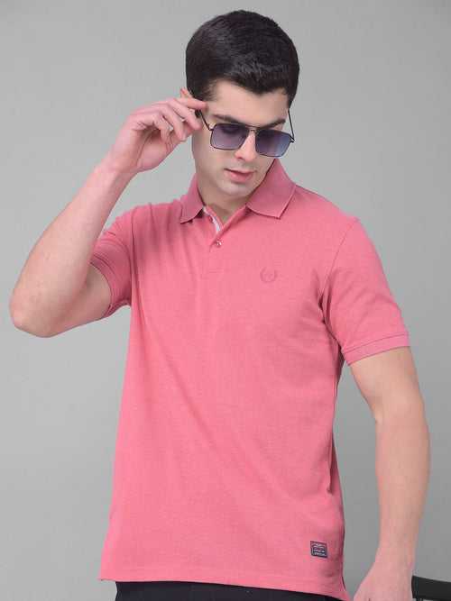 COBB SOLID SUNKIST CORAL POLO NECK T-SHIRT