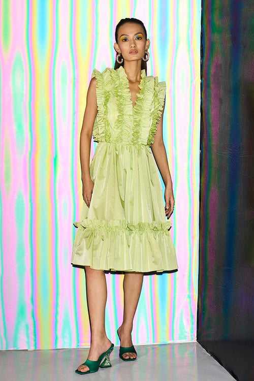 Neon Green Ruffled Sleeveless Dress