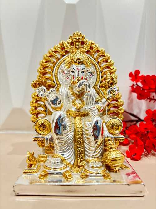 999 Gold Silver Coated Ganesh Idol For Home | Ganpati Bappa Morya Idol Statue