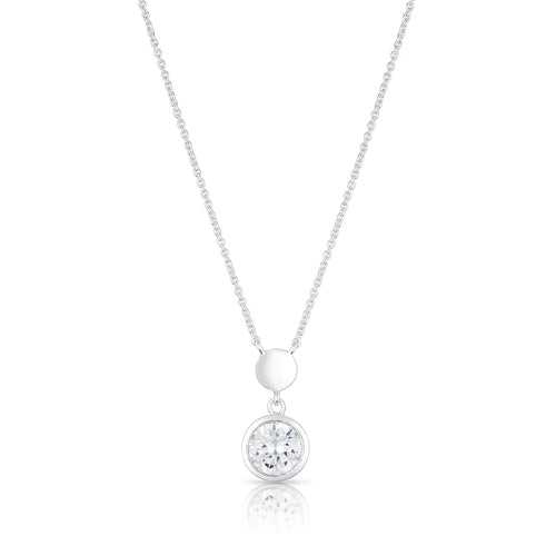 Sterling Silver Cubic Zirconia Disc Station Necklace