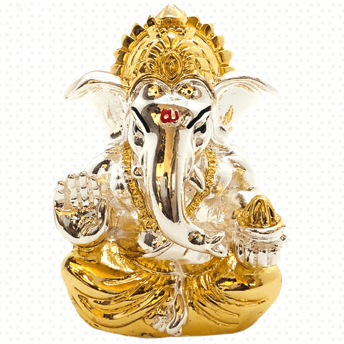 Gold Silver Plated Shree Ganesh Idol Murti for Puja Room, Temple, Office, Business & Home Decoration Gift Collection