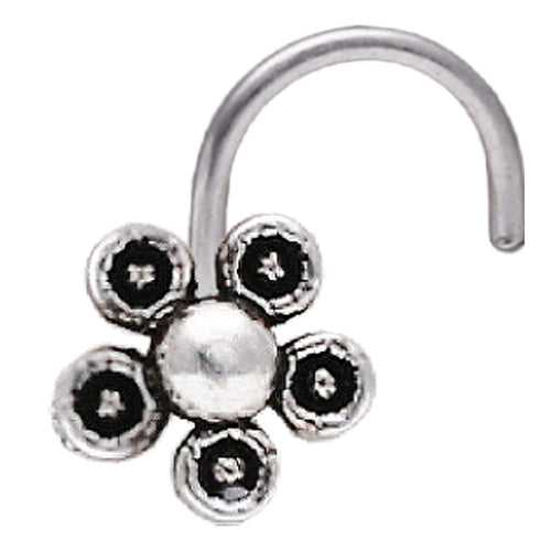 925 sterling Silver Trendy Antique oxidized nose pin for women and girl (Tiny Flower)