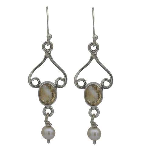 Citrine And Pearl Silver Earring