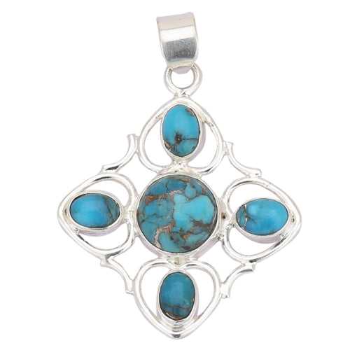 Turquoise 5-Stone 925 Sterling Silver Victorian Pendant