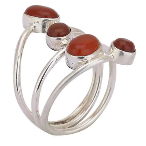Carnelian Four Stone 925 Sterling Silver Ring