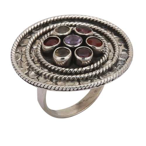 Round Oxidized 925 Silver Ring