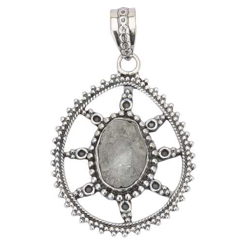925 Sterling Silver Rough Stone Victorian Star Pendant