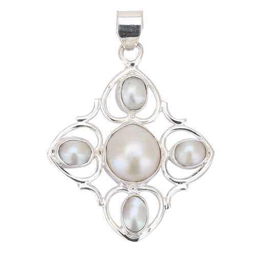 925 Sterling Silver Victorian 5-Pearl Pendant
