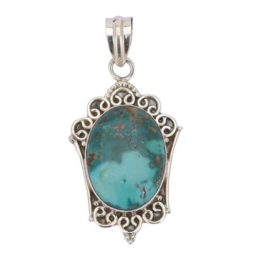 Blue Turquoise 925 Sterling Silver Turtle Shell Pendant - Style 1