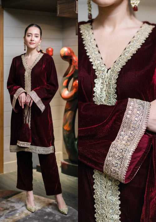 Deep Wine Velvet Suit Set